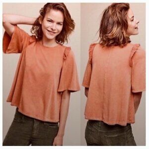 Anthropologie Eri+Ali Ruffle Swing Tee Peach Burnout / Stonewash